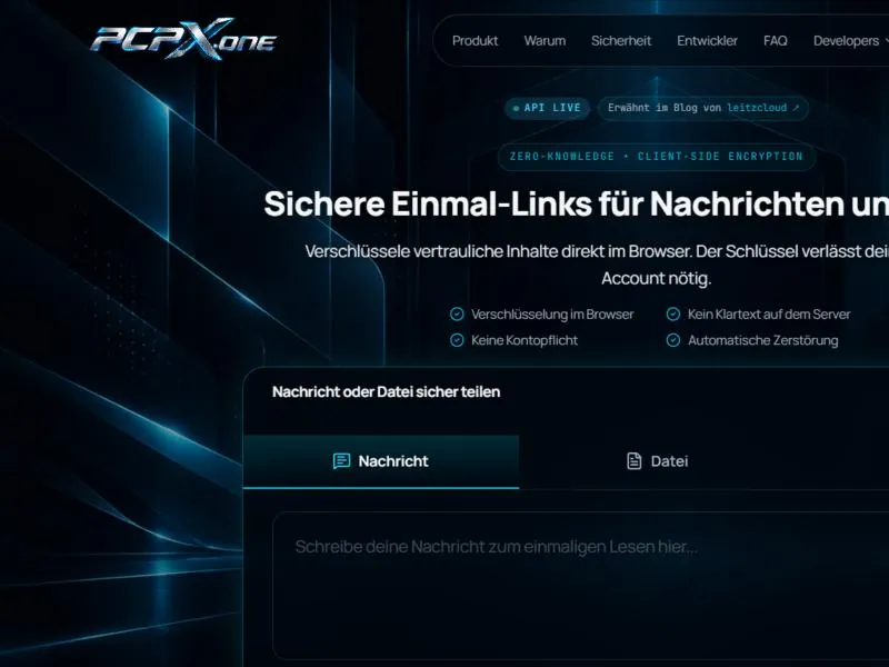 Screenshot der Live-Website PCPX.one
